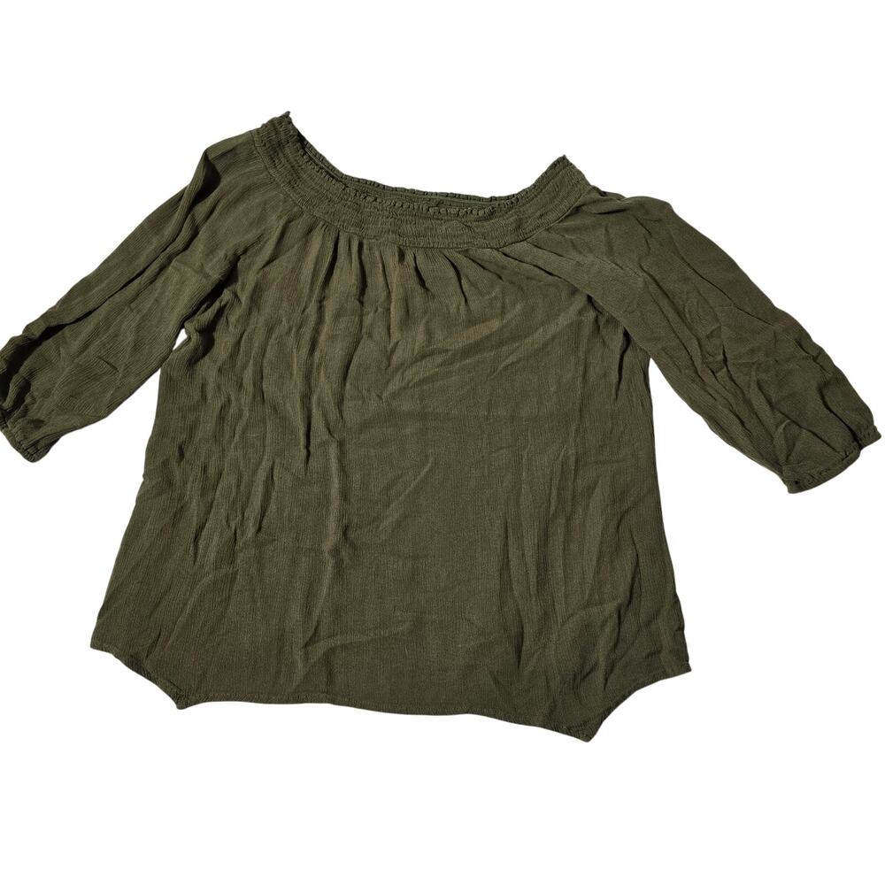 Juniors Green Quarter Sleeve Off the Shoulder Shirt Size XL